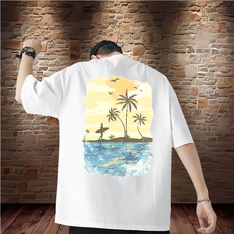 2024 Summer Mens T Shirts 230g 100% Cotton tree Street Tops Shirt Round Neck Short Sleeve Classic Men Tops Tees Oversized