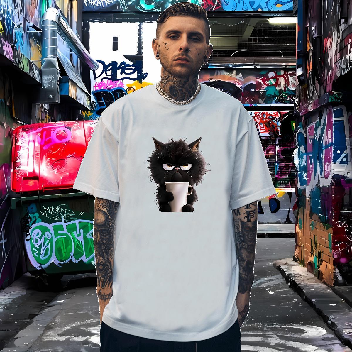 T-Shirts for Men 230g Pure Cotton cat Sport Short Sleeve O-Neck DIY Logo Oversized Men Clothes T-Shirt Customized Wholesale Polos