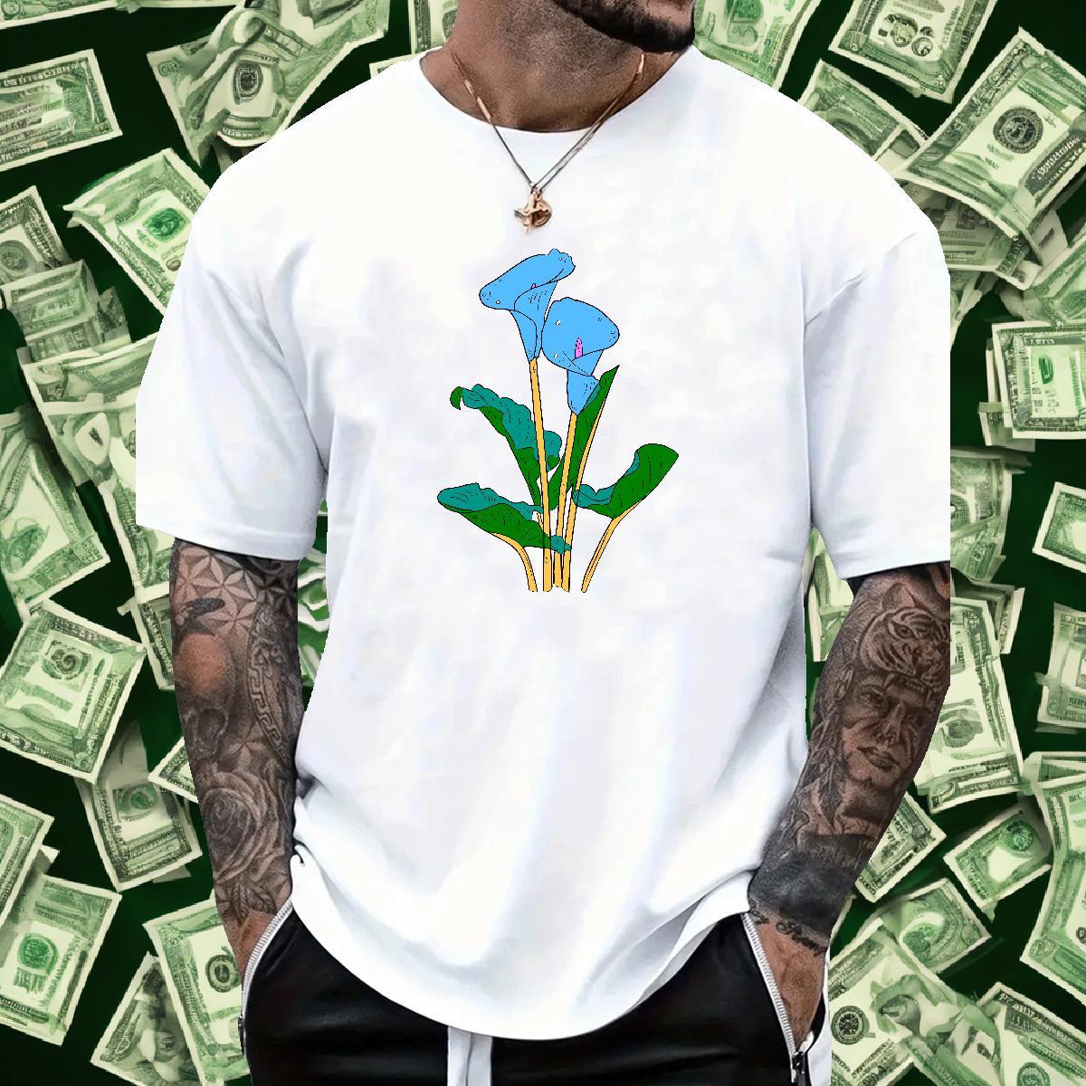 2024 Man T Shirts 230g 100% Cotton flower Casual Beach Wear Pure Cotton Cool Design Men Clothes T-Shirt Oversized 4XL
