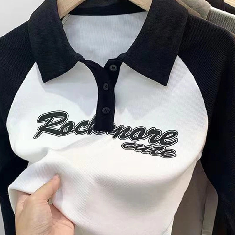 Short Sleeve Lapel Top T-shirt Womens Casual Fashion Letter Printing V-Neck Pullover Polo Summer Clothes Tees 240806