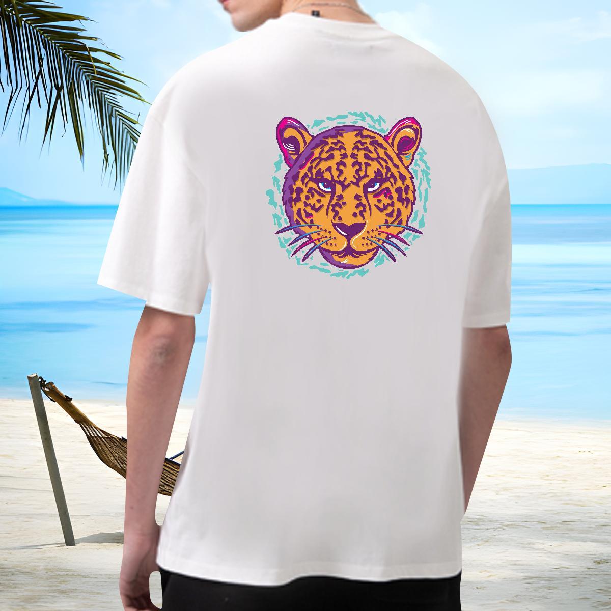 Soft Men Tees 230g Pure Cotton leopard T Shirt For Man Street wear Hip Hop Breathable Short Sleeve Graphic Custom Tees Shirts