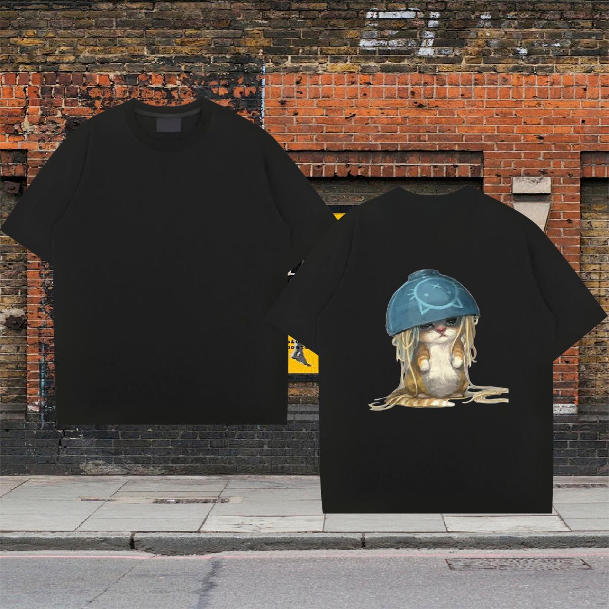 2024 Summer T Shirts Men 100% Cotton 230g cat Hip Hop Clothes Crew Neck Loose Fit Couples T Shirts Customized