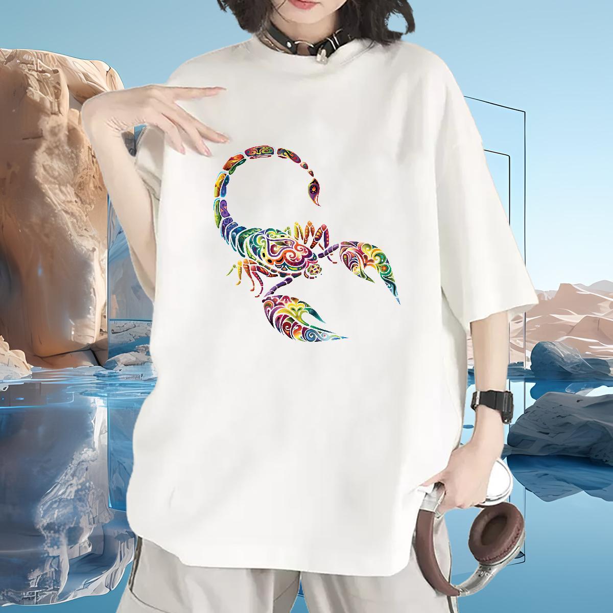 Loose Woman T Shirts O-Neck Short Sleeve Unisex Tshirts Floral Print scorpion Casual 230g 100% Cotton Stylist Wear