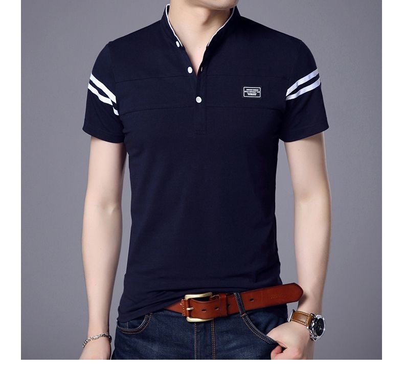 Short short sleeved stand up collar polo shirt solid color casual versatile T-shirt men's clothing