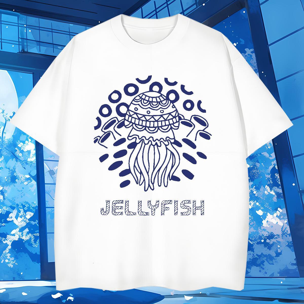 New Mens T Shirts 230g 100% Cotton jellyfish Casual Tees Shirts Breathable Short Sleeve Brand Men Tees Custom Printed