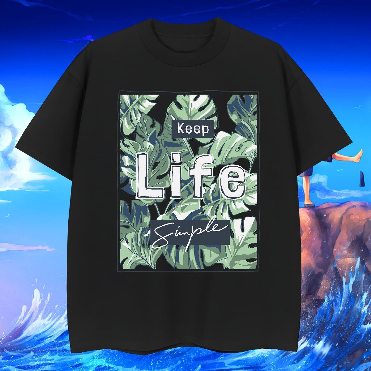 T Shirt For Man 230g Cotton tree Beach Pure Cotton Cartoon Printing L-4XL Men Tops Tees Classic Free Shipping Clothings