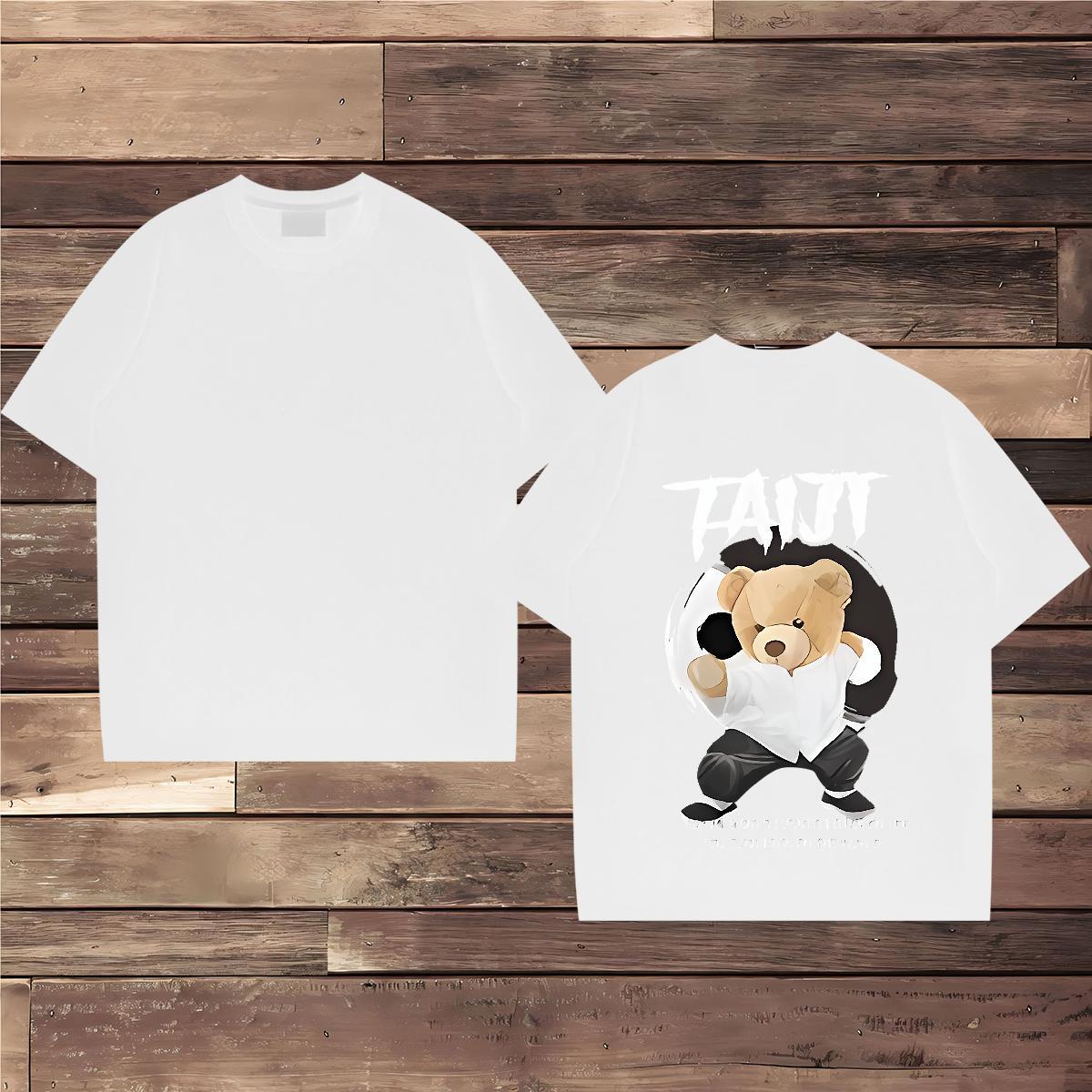 Classic Casual Man T Shirts 230g Cotton bear Anime Printing Street Tee Shirt Pure Cotton Comfortable Men Clothes T-Shirt Floral Print