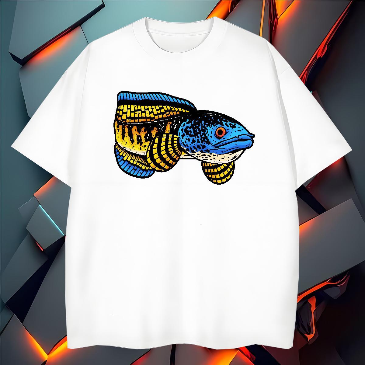Men T Shirts 100% Cotton 230g fish Beach Breathable Short Sleeve Cartoon Printing L-4XL Men Tshirts New Arrival Loose Fit Tops Tees