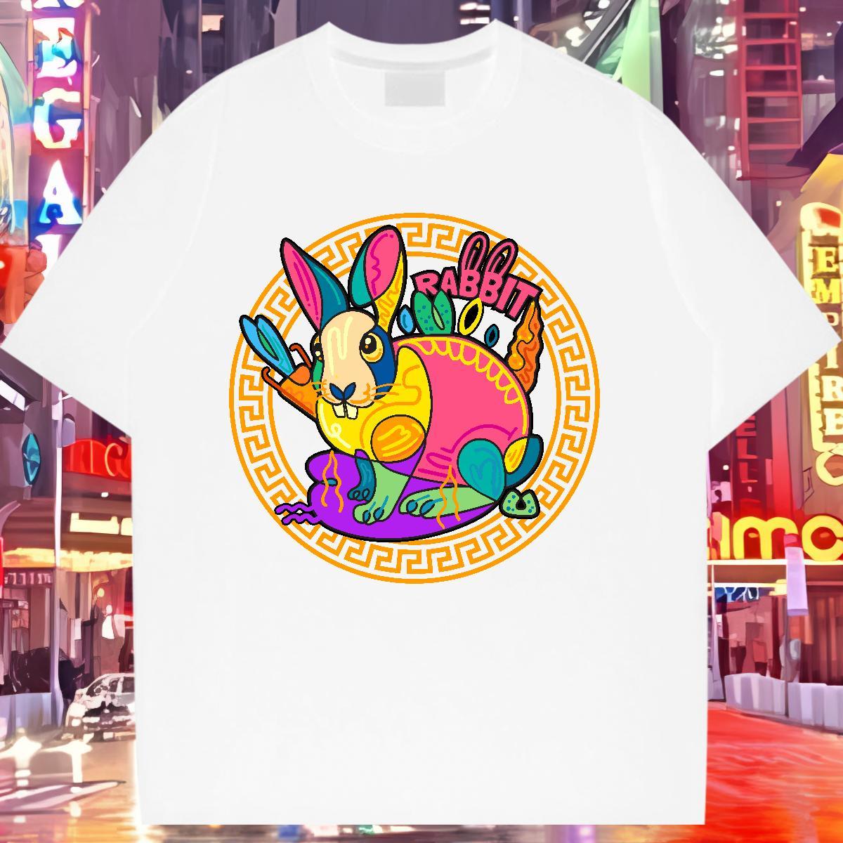 Brand T-Shirts Breathable Crew Neck Tshirt for Man Woman Skull rabbit Street Casual 230g Cotton Fashion New Tshirts