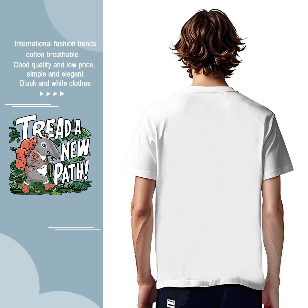 High Quality Men Clothes T-Shirt 230g Pure Cotton rhinoceros T-Shirts for Men Spring Summer Breathable Short Sleeve Cartoon Print Wholesale Top Tees