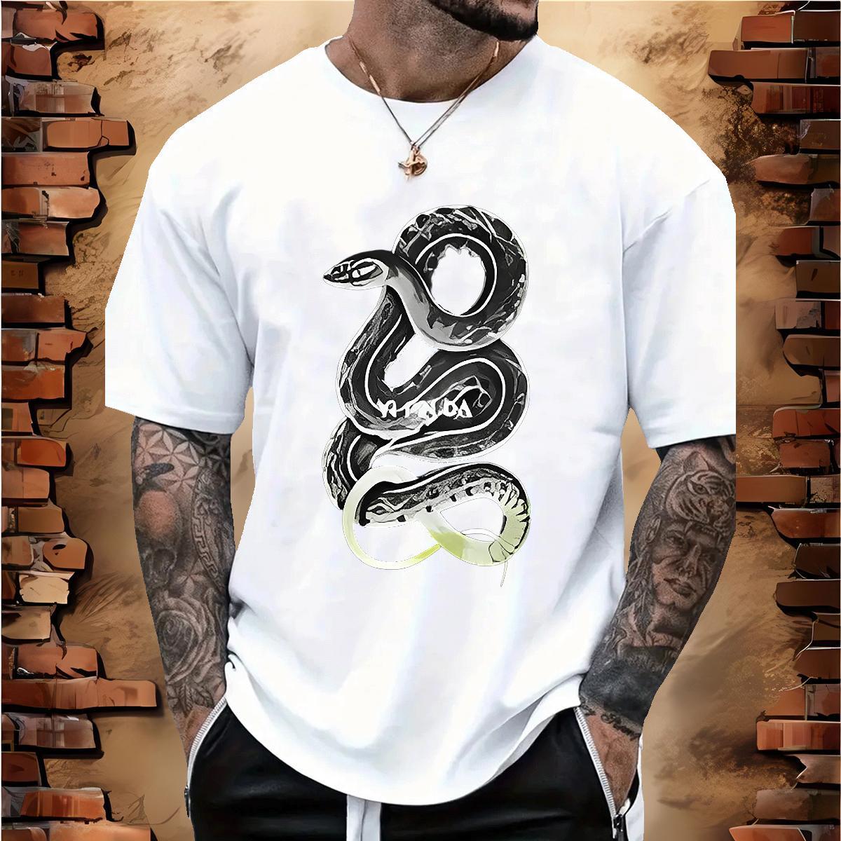 Fashion Design T-Shirts 230g Pure Cotton snake Daily Outfit Tops Breathable Short Sleeve Comfortable Men Tshirts Cartoon Print