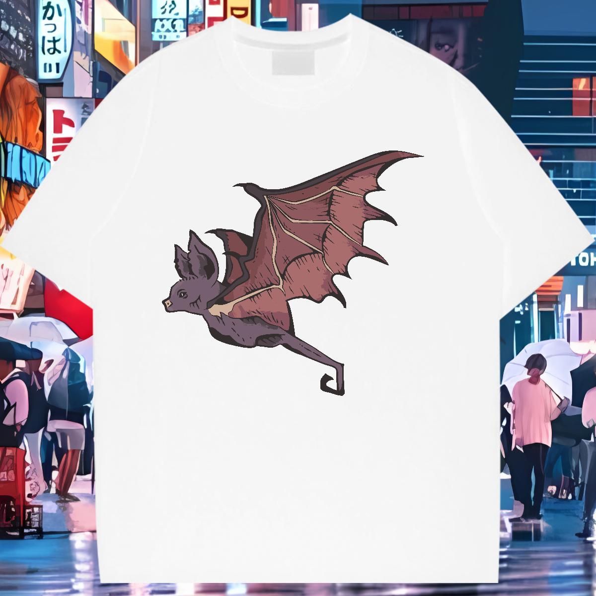 Soft Womens T Shirts Short Sleeve O-Neck Womens Tshirts Cartoon Print bat High Street Hip Hop 100% Cotton 230g 2024 Casual Top Shirts