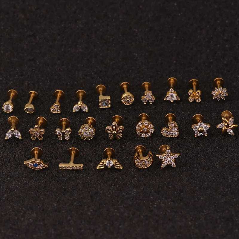 2020 New 1Pc Flat Labret Rear Ear Perforated Jewelry Crystal Cz Mini Pocket Spiral Daith Conch Rook Tragus Earrings W240803