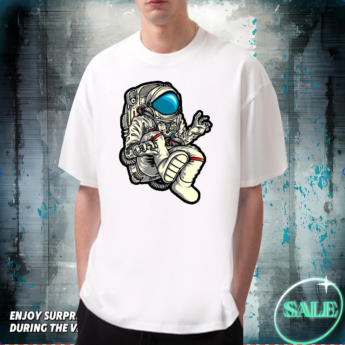 T Shirts Men 230g Cotton cosmonaut High Street Hip Hop Breathable Crew Neck DIY Printed Tshirt for Man Woman Fashion Casual High Quality Tops