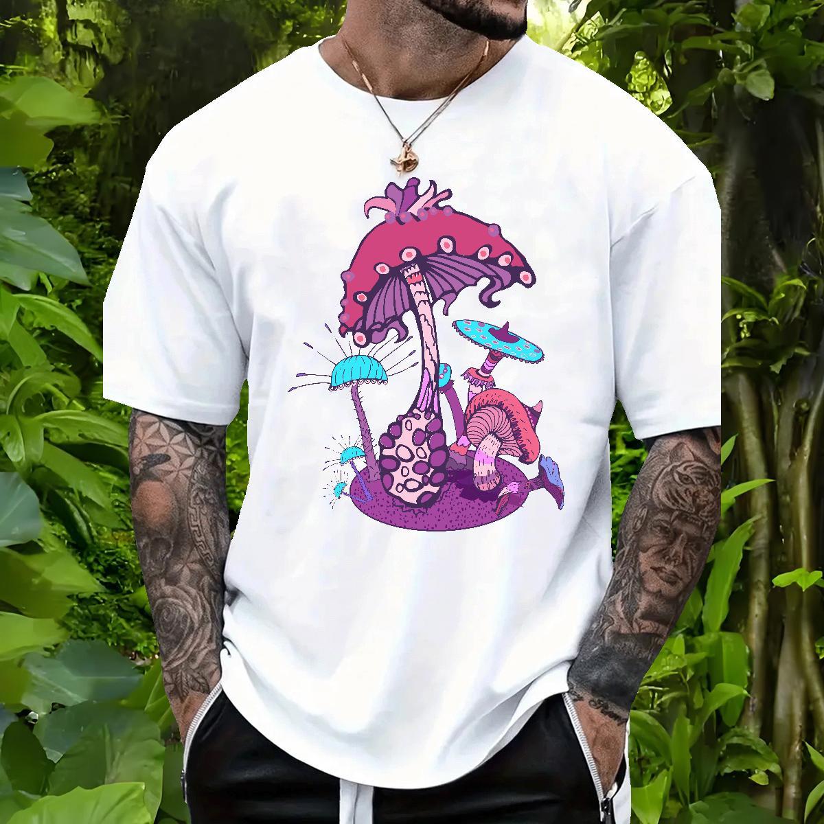 Fashion New T shirt 230g Pure Cotton mushroom Anime Printing Street Tops Tees Breathable Short Sleeve Wholesale Tshirt for Man Woman White Plus Size