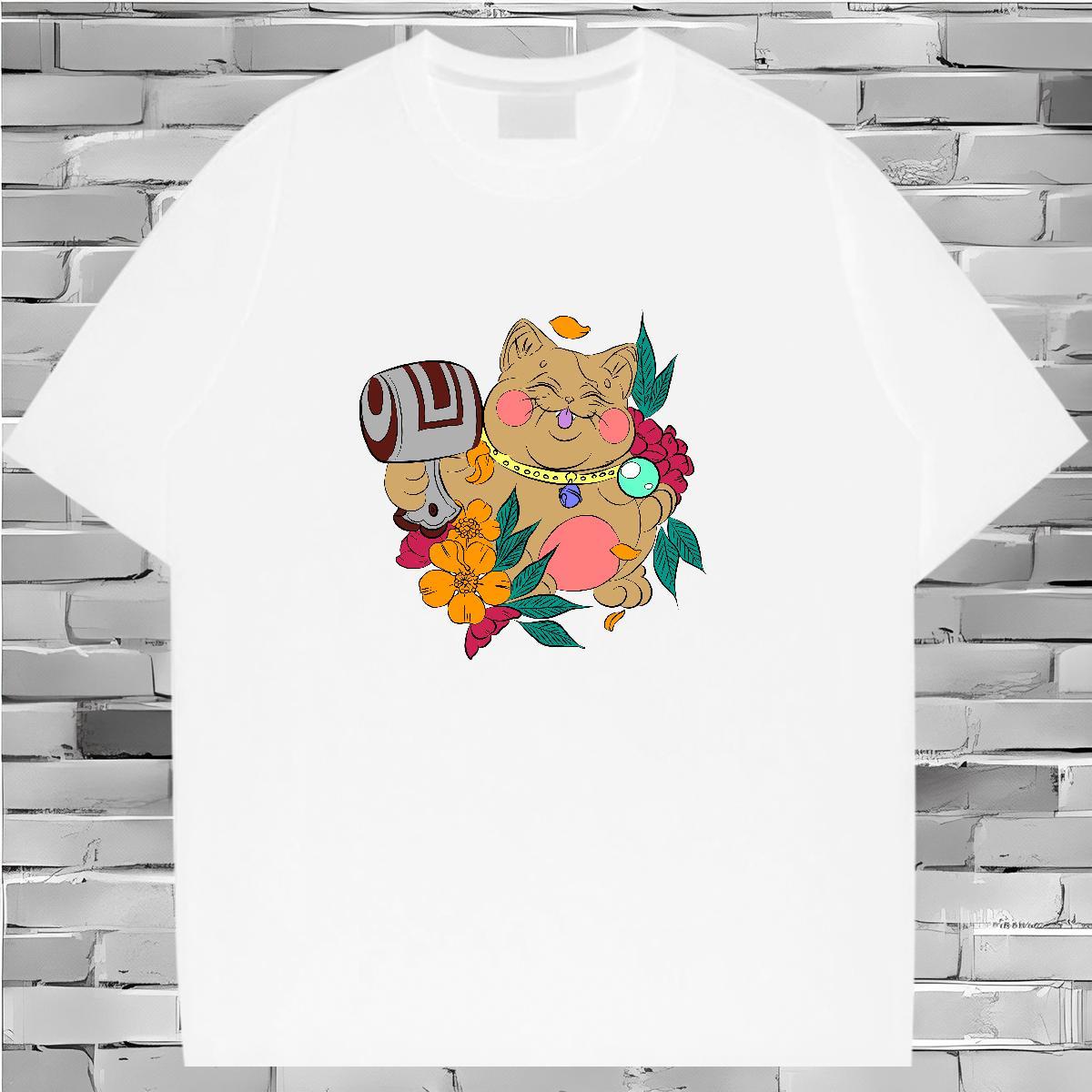 T shirt 230g Pure Cotton cat Casual Daily Wear Crew Neck Oversized 4XL Tshirt for Man Woman Fashion Designer Free Shipping Clothes