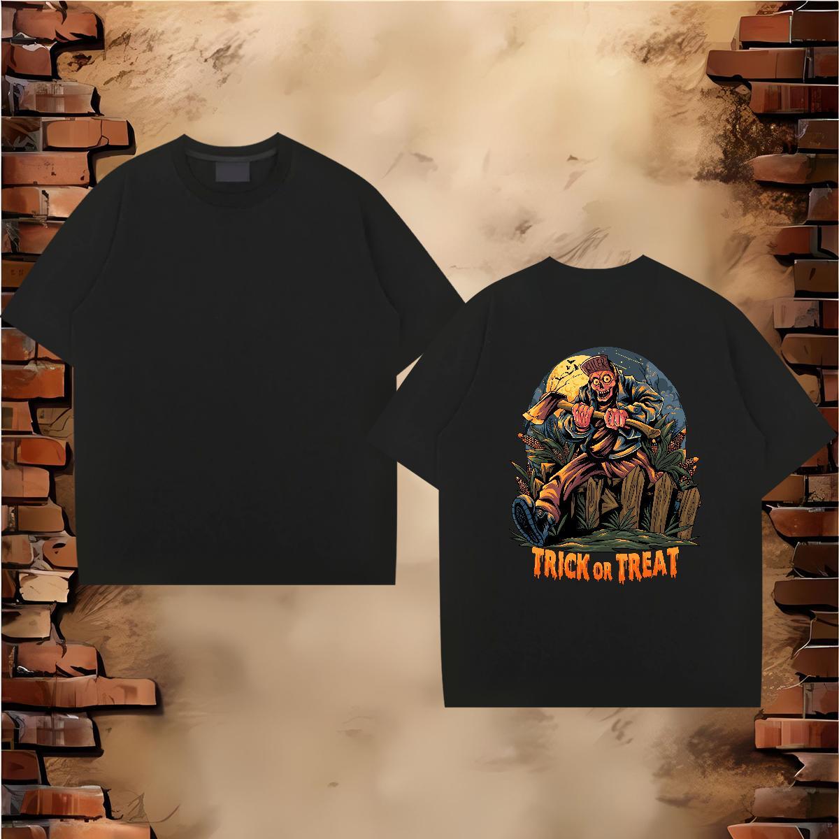 Fashion Casual T Shirt For Man 100% Cotton 230g Halloween Home Outdoor Tops Shirt Breathable Soft Brand Men Clothes T-Shirt Black Oversized