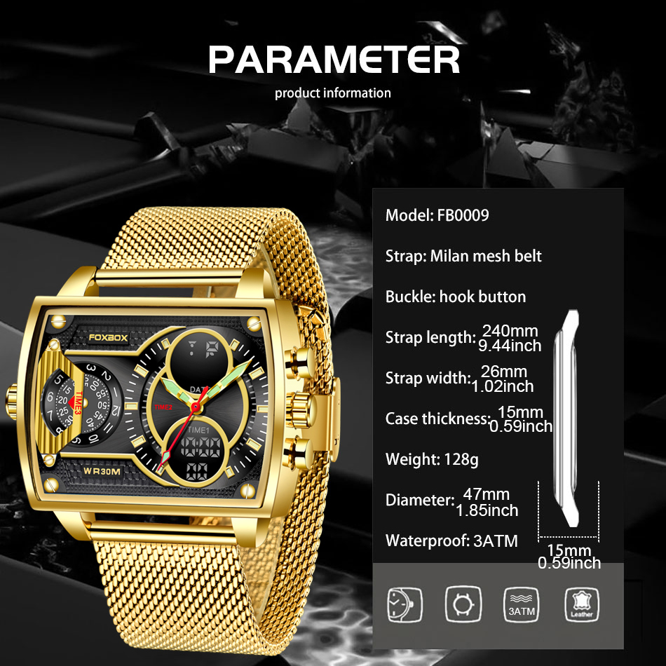 LIGE Men's Quartz Electronic Dual Display Watch Multi-functional Waterproof watch Glow-in-the Dark Calendar Teen Student Watch Stainless Steel me
