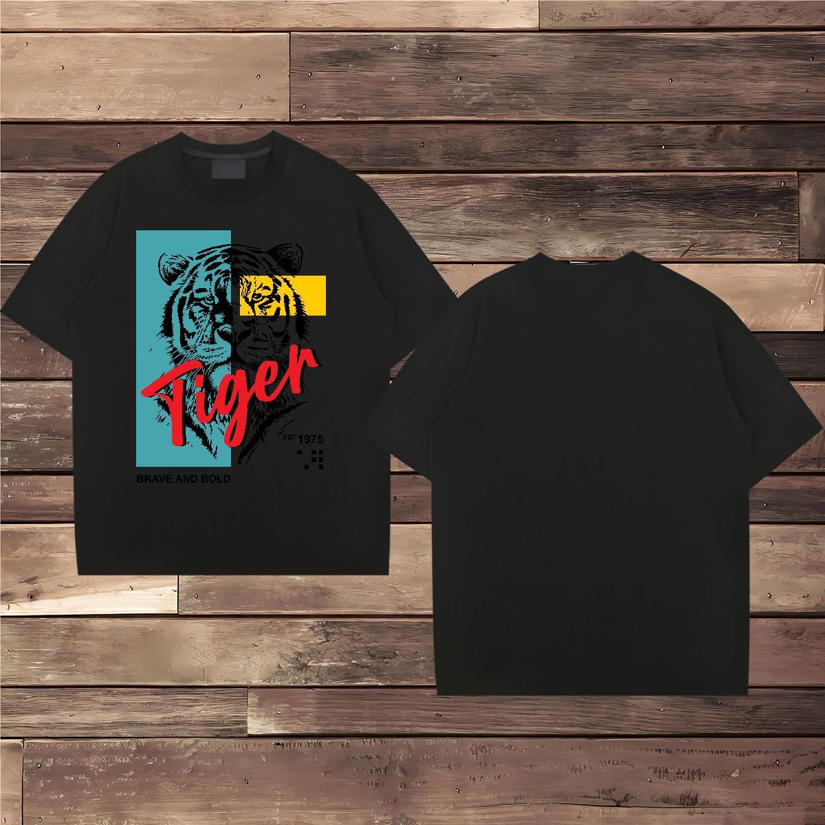 Brand T-Shirts for Men 100% Cotton 230g tiger Street wear Hip Hop Wear Breathable Soft Unisex Couples T Shirts Floral Print