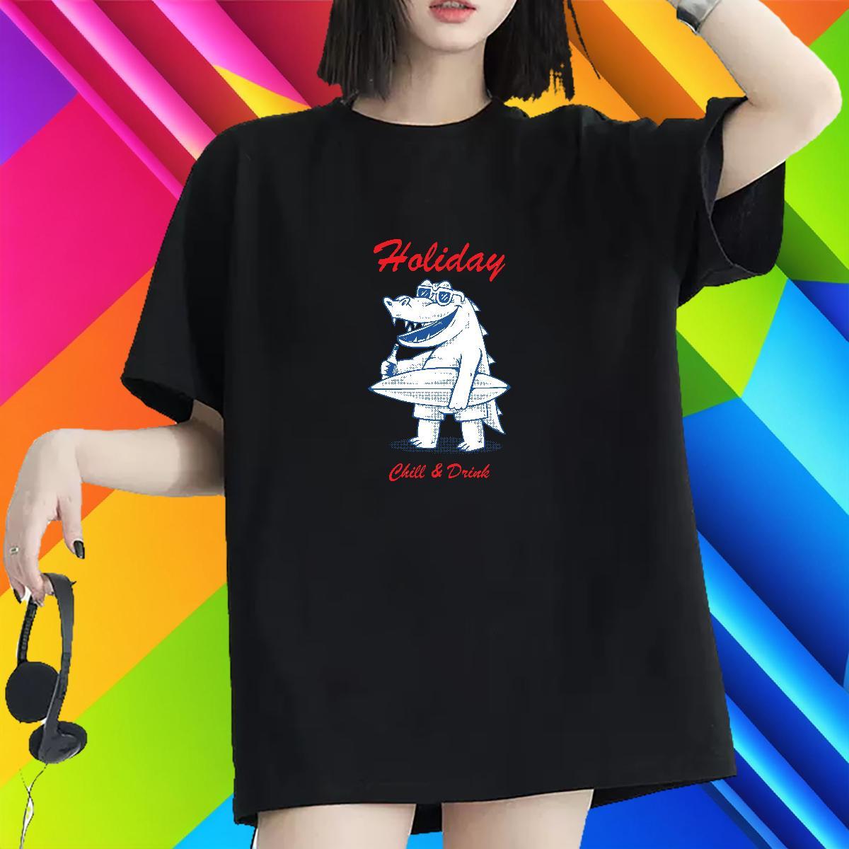 Lady T-Shirts Breathable Short Sleeve Women Tshirts Cartoon Anime crocodile Hip Hop 230g Cotton Factory Direct Tees