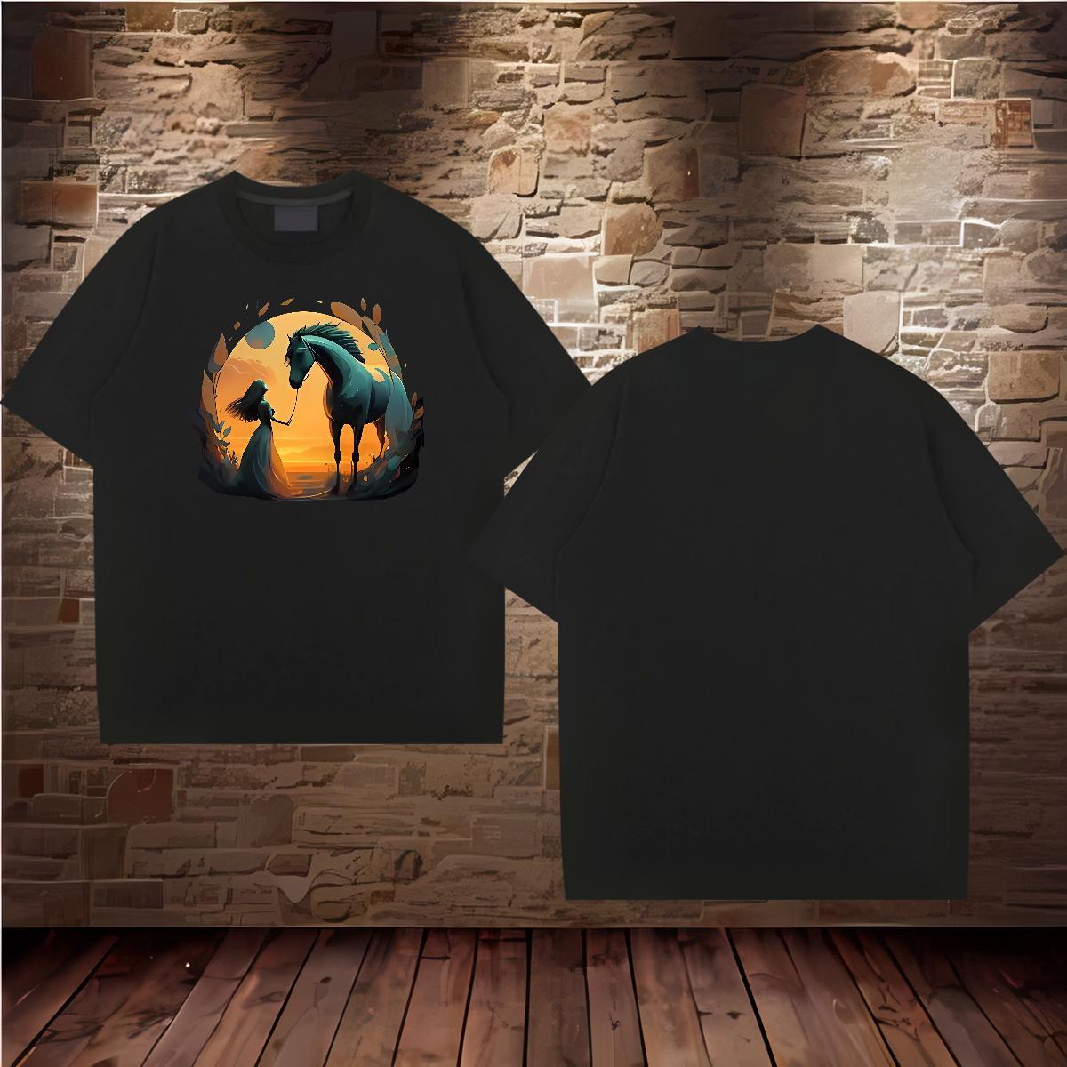 T-Shirts for Men 230g Cotton horse Street wear Hip Hop Round Neck Short Sleeve DIY Printed Men Tops Tees Fashion Cool Design Top Tees