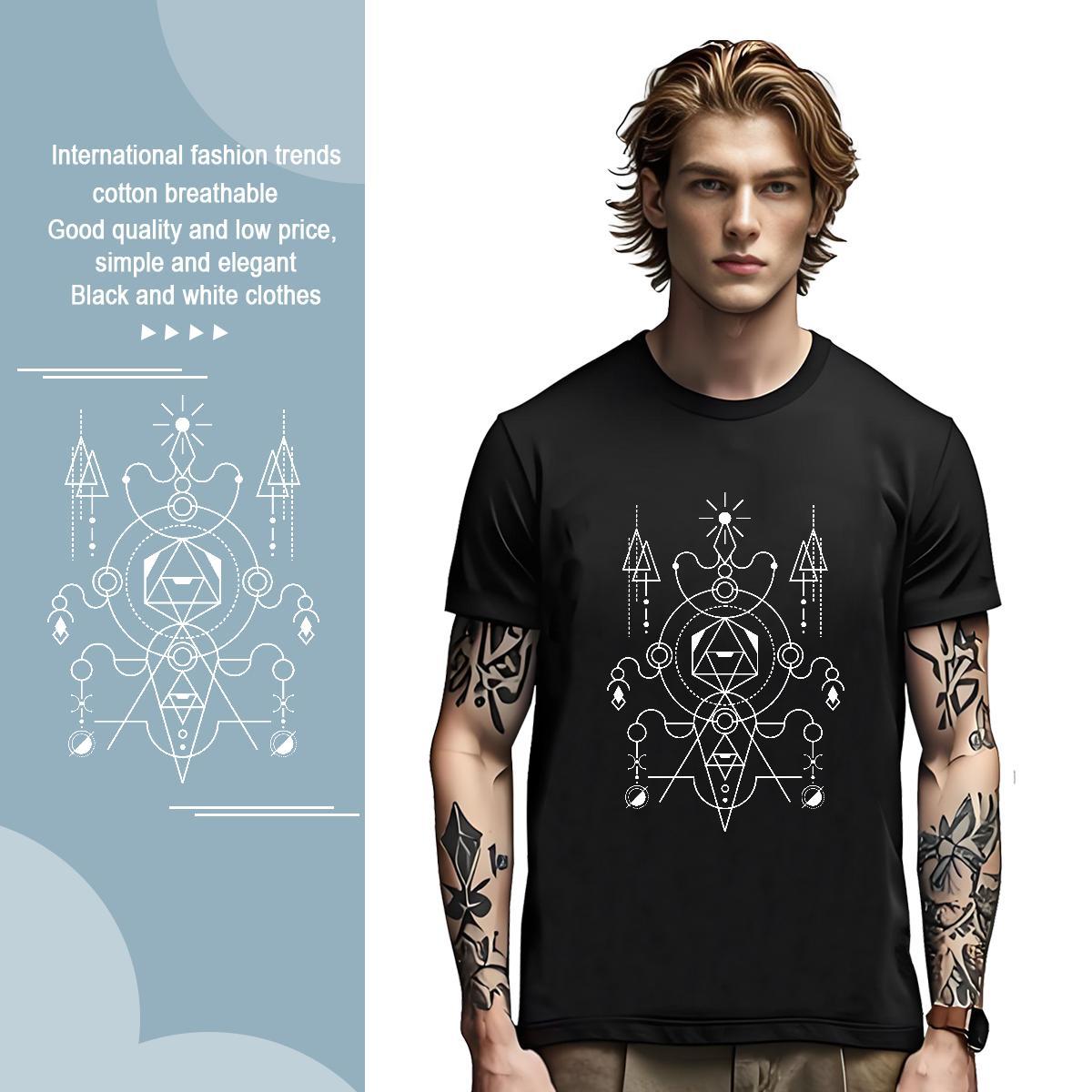 T-Shirts for Men 100% Cotton 230g Lines Casual Breathable Soft Anime Tshirts 2024 Summer Unisex Tops Shirt