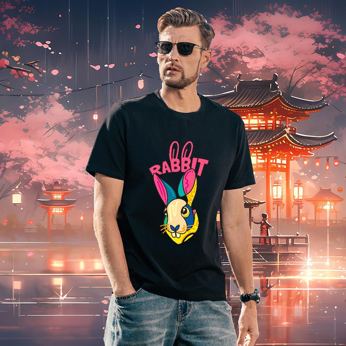 T-Shirts 230g 100% Cotton rabbit Outdoor Breathable Short Sleeve Custom Print Plus Size Men Tshirts Fashion Unisex Clothes