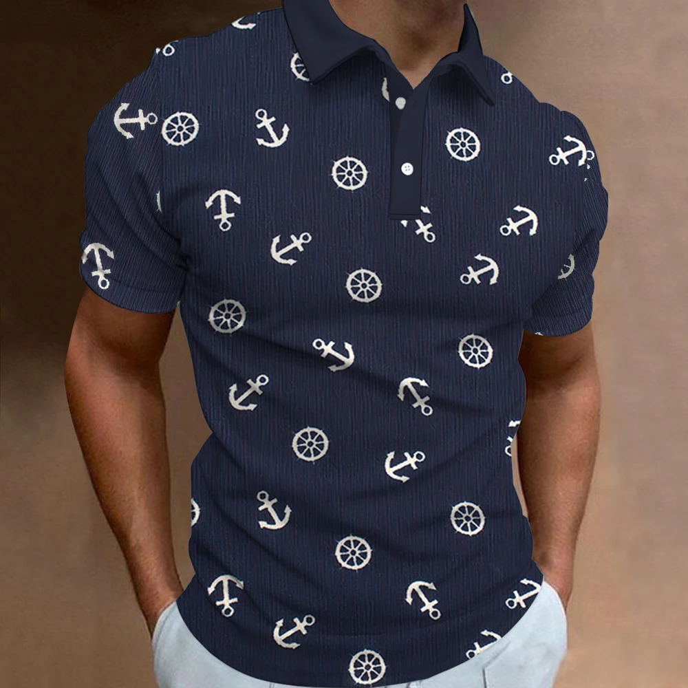 Fashion Mens Polo Shirt Short Sleeve Anchor Pattern T-Shirt 3D Printed Lapel Polo Shirts Tops High Quality Tees Mens Tops 240806