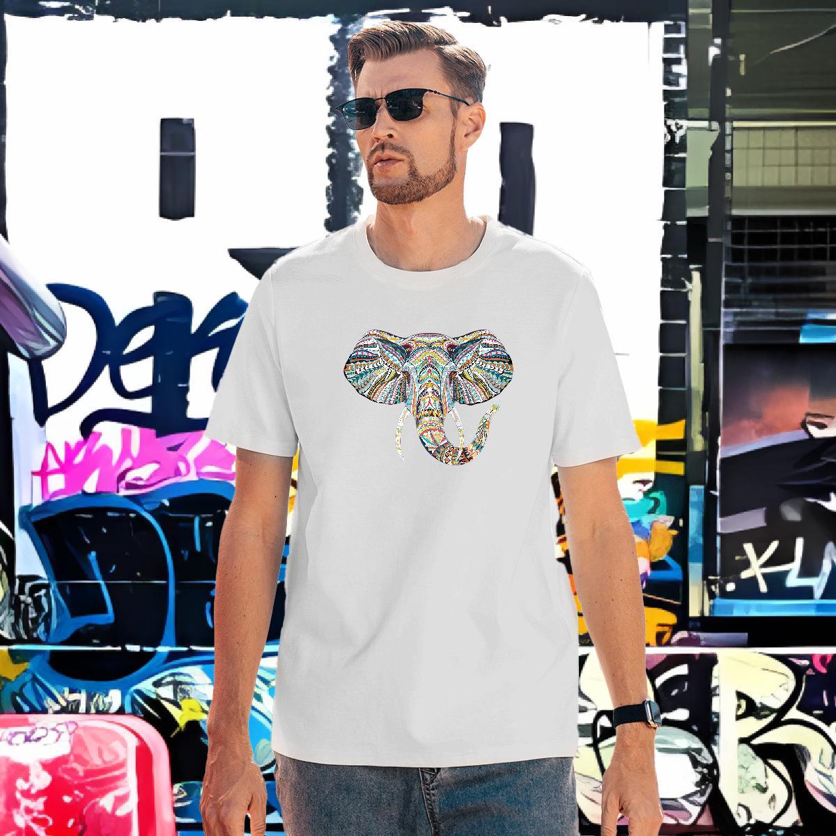 2024 Summer T shirt 230g Cotton Elephant Daily Wear Top Tees Breathable Crew Neck Loose Fit Mens Tshirts Black Oversized