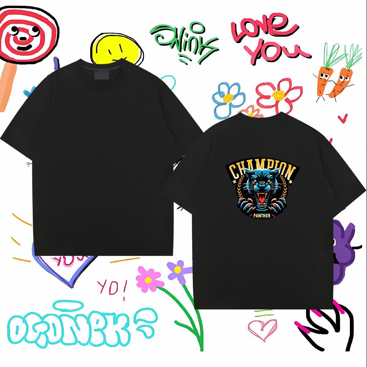 Fashion New Men T Shirts 230g Pure Cotton leopard Street wear Hip Hop Polos Round Neck Short Sleeve Loose Fit Tshirt for Man Woman Plus Size Cartoon