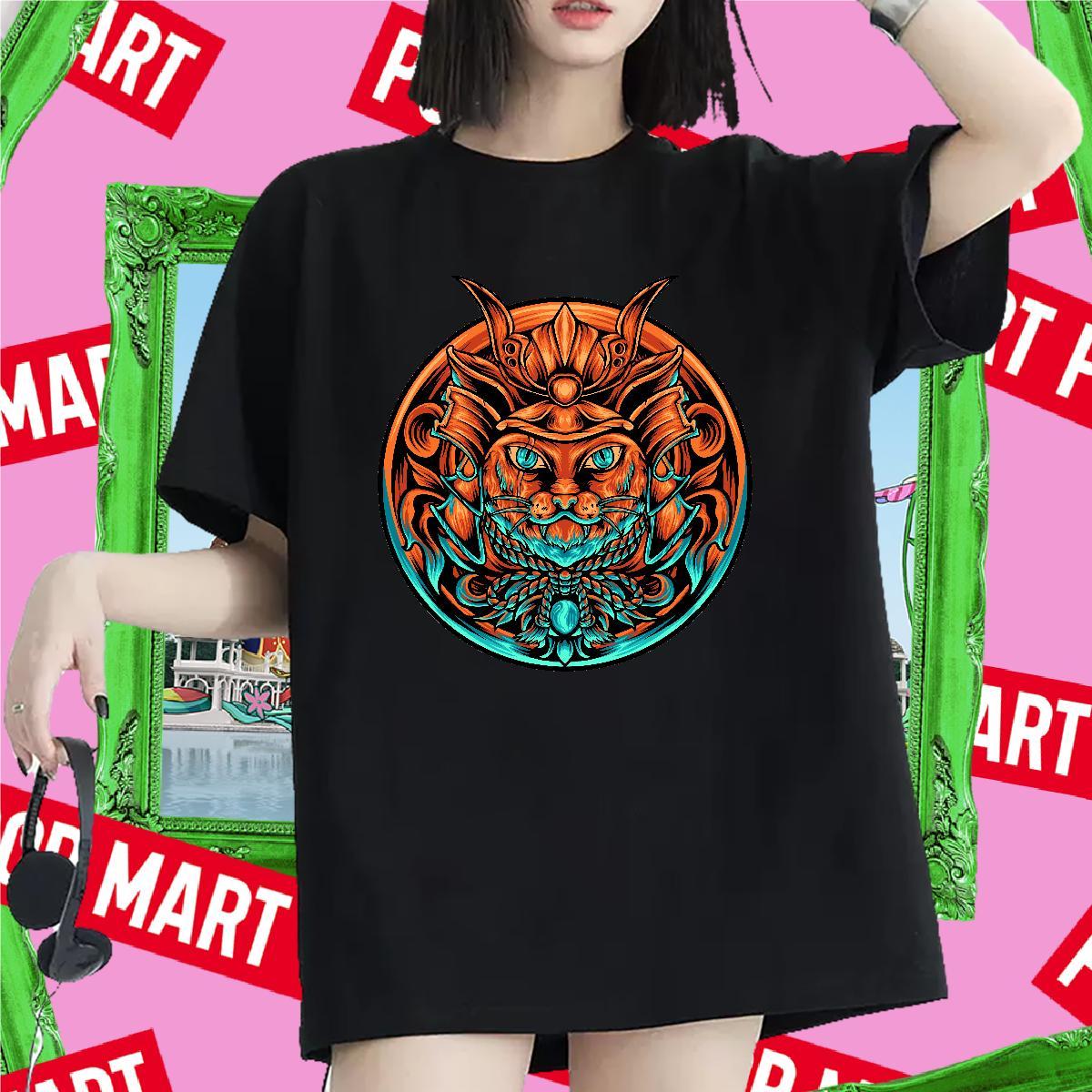 Free Shipping T-Shirts for Women Breathable Soft Lady T shirt Anime cat Casual 230g Pure Cotton Fashion Tee Shirt