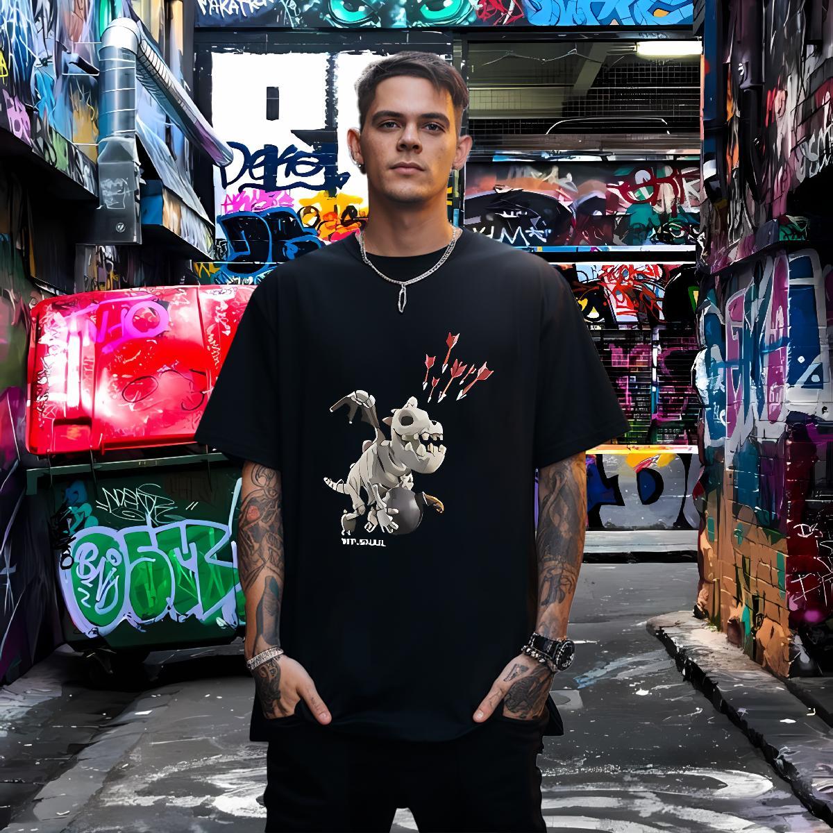 Mens T Shirts 230g Cotton dinosaur Casual Beach Breathable Crew Neck Anime Print Men Tshirts Wholesale High Quality Tops