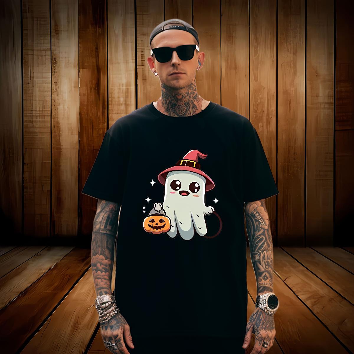 Unisex Mens Tshirts 230g Pure Cotton halloween T-Shirts Sport Breathable Crew Neck Anime Print Casual New Tops Tees