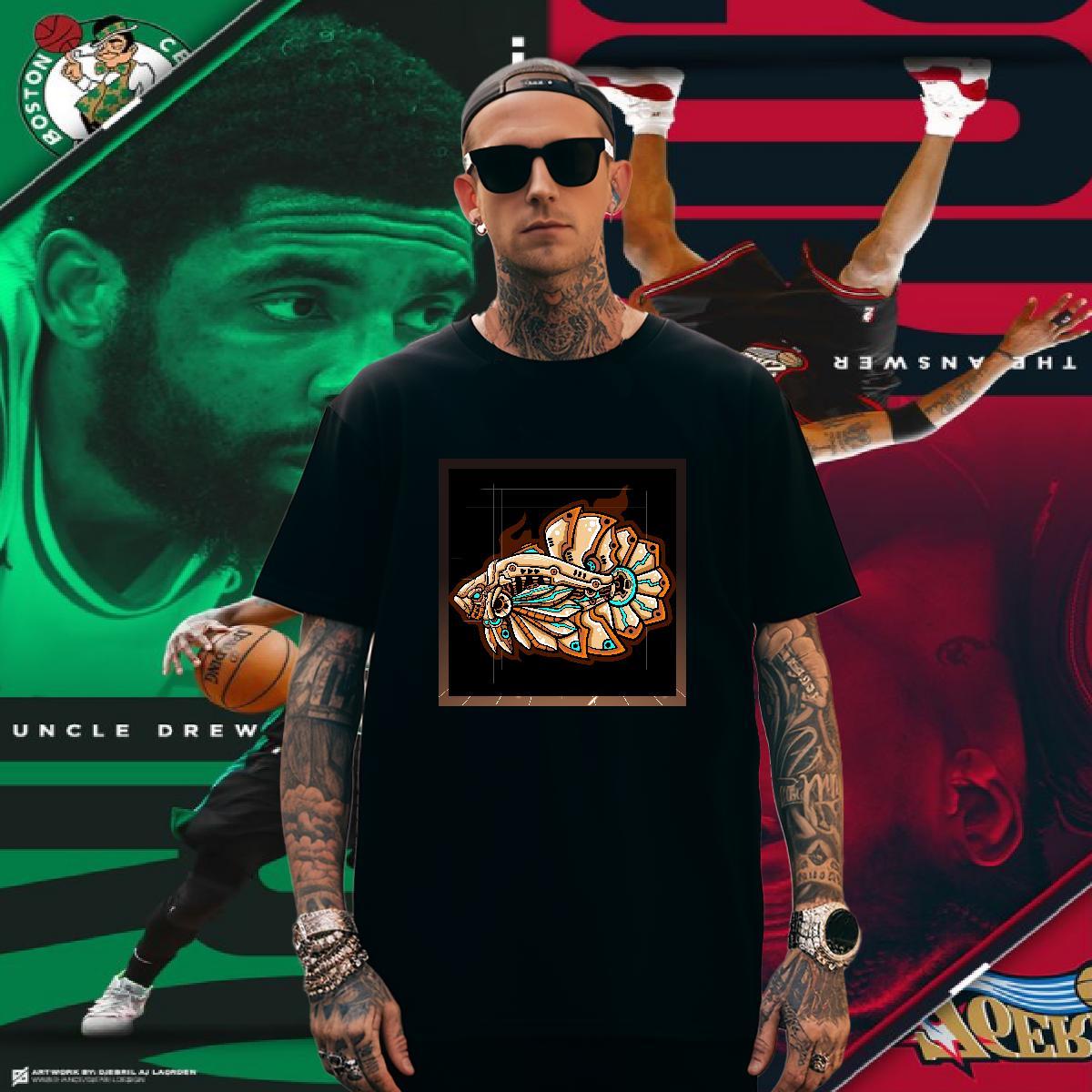 Wholesale Men Tshirts 100% Cotton 230g Robotic fish T-Shirts Street Crew Neck Breathable White Plus Size 2024 New Tees