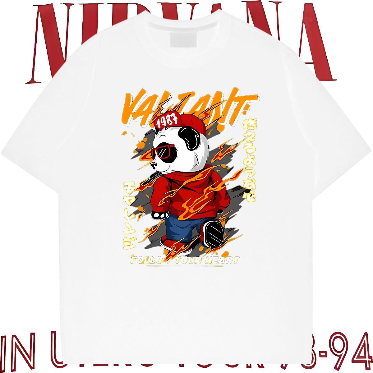 Factory Direct Man T Shirts 230g Pure Cotton panda Beach Wear Breathable Short Sleeve Wholesale Men Tops Tees Cartoon Print
