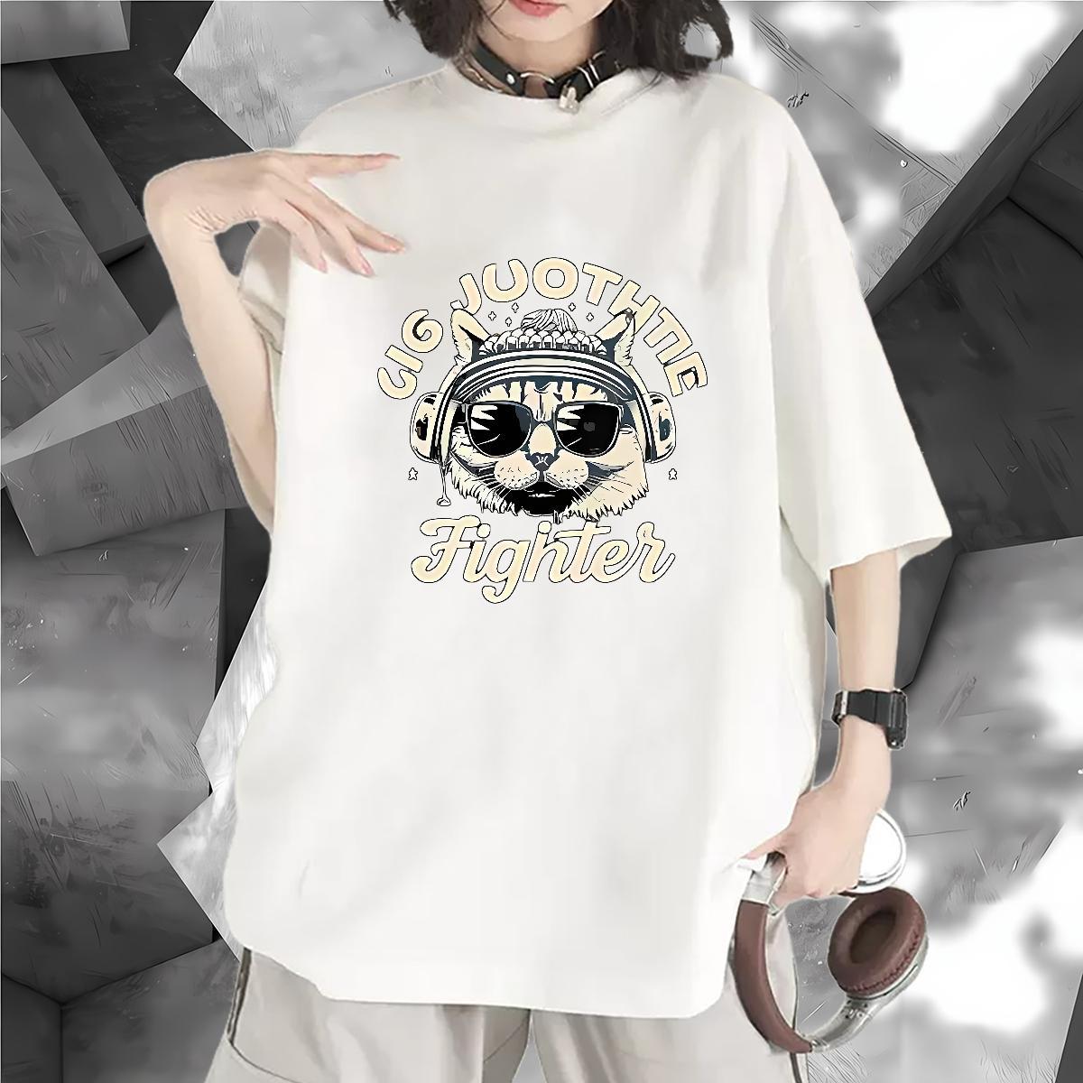 Lady T Shirts Women Breathable Short Sleeve Women Tshirts White Plus Size cat Hip Hop 230g Pure Cotton DIY Tees