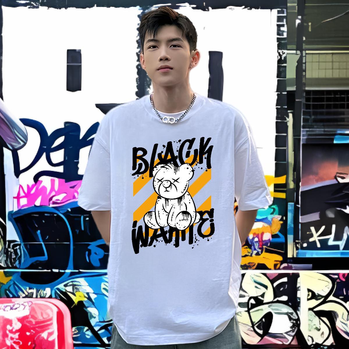 2024 New T-Shirts for Men 100% Cotton 230g bear Beach Tops Shirt Breathable Short Sleeve Cool Men Tees Plus Size Custom