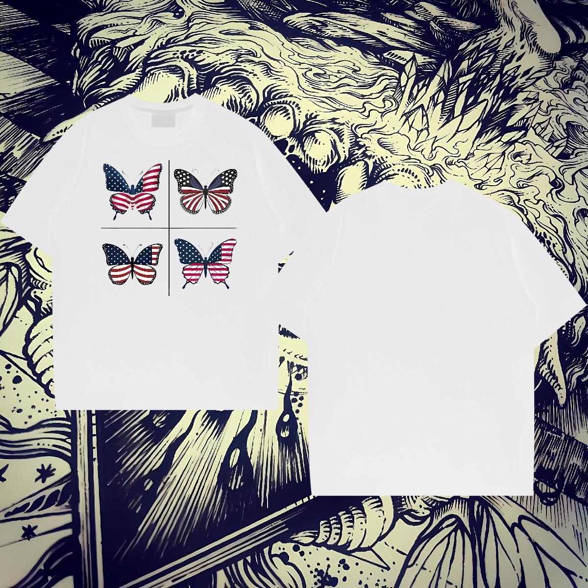 Designer Men Tops Tees 230g Cotton Sports Casual Butterfly Anime Breathable Soft Wholesale T-Shirts for Men Clothes