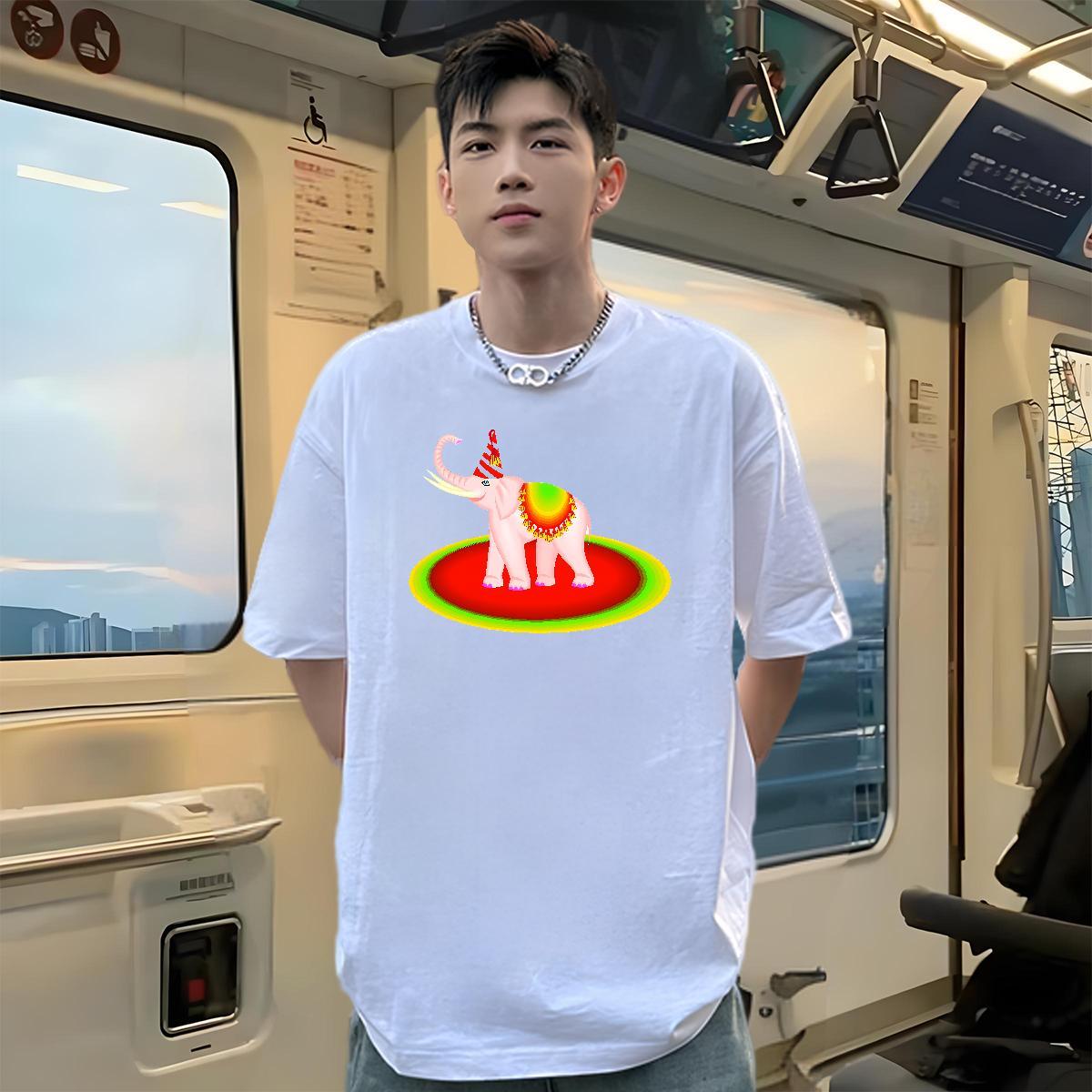 Fashion T-Shirts for Men 230g Cotton elephant High Street Hip Hop Clothings Breathable Crew Neck Classic Men Tees Graphic