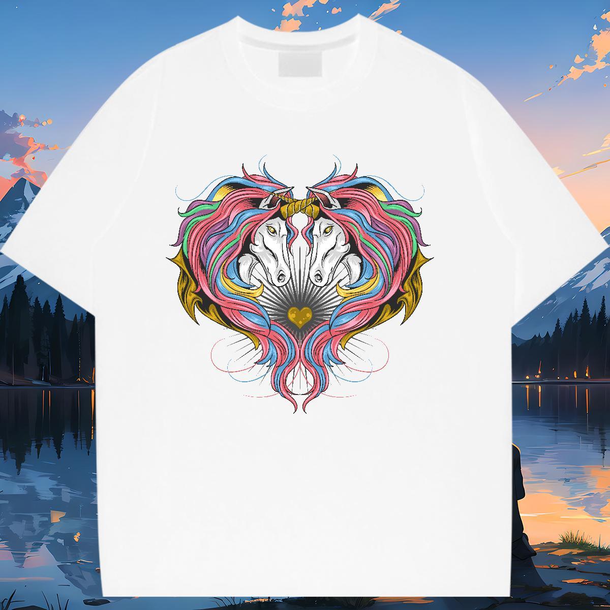 Loose Women T Shirts Breathable Crew Neck Women Tshirts DIY Anime Printed horse Street Wear 230g 100% Cotton Factory Direct Clothes Shirt