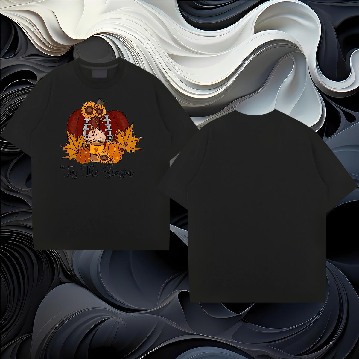 Wholesale T Shirts Men 230g Cotton pumpkin Casual Top Tees O-Neck Short Sleeve Unisex Couples T Shirts DIY Printed