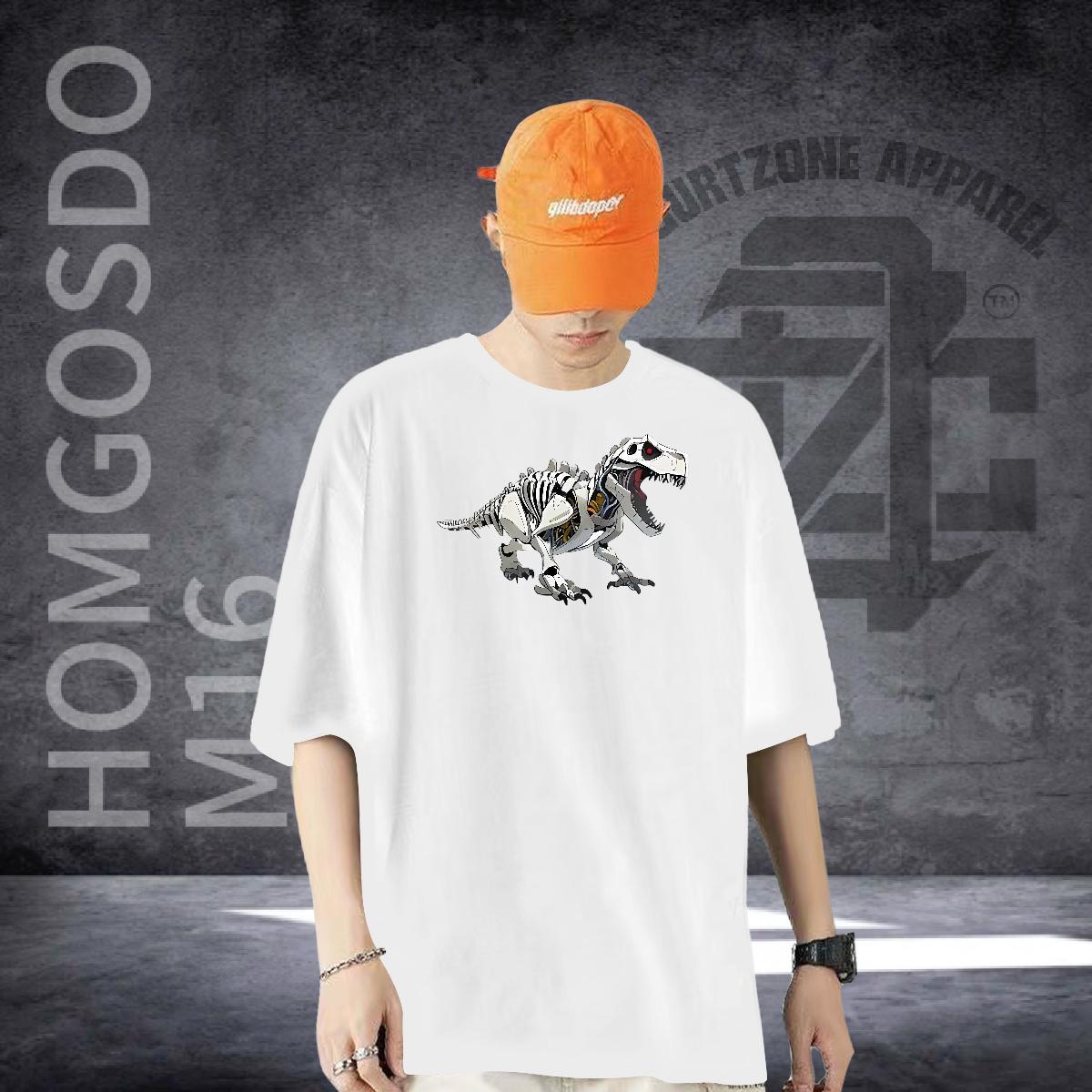 Customized Mens T Shirts 230g Pure Cotton dinosaur Summer Casual Clothes Breathable Soft Loose Fit Men Clothes T-Shirt Asian Size