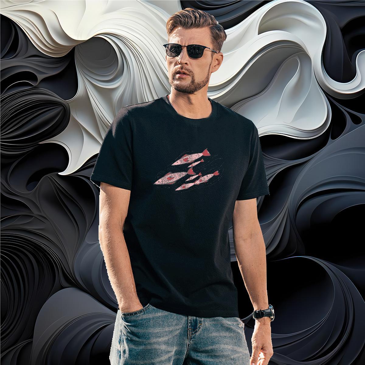 Brand Men Tshirts 230g Pure Cotton fish T-Shirts Street Wear Breathable Short Sleeve DIY Logo Oversized DIY Customized Tops