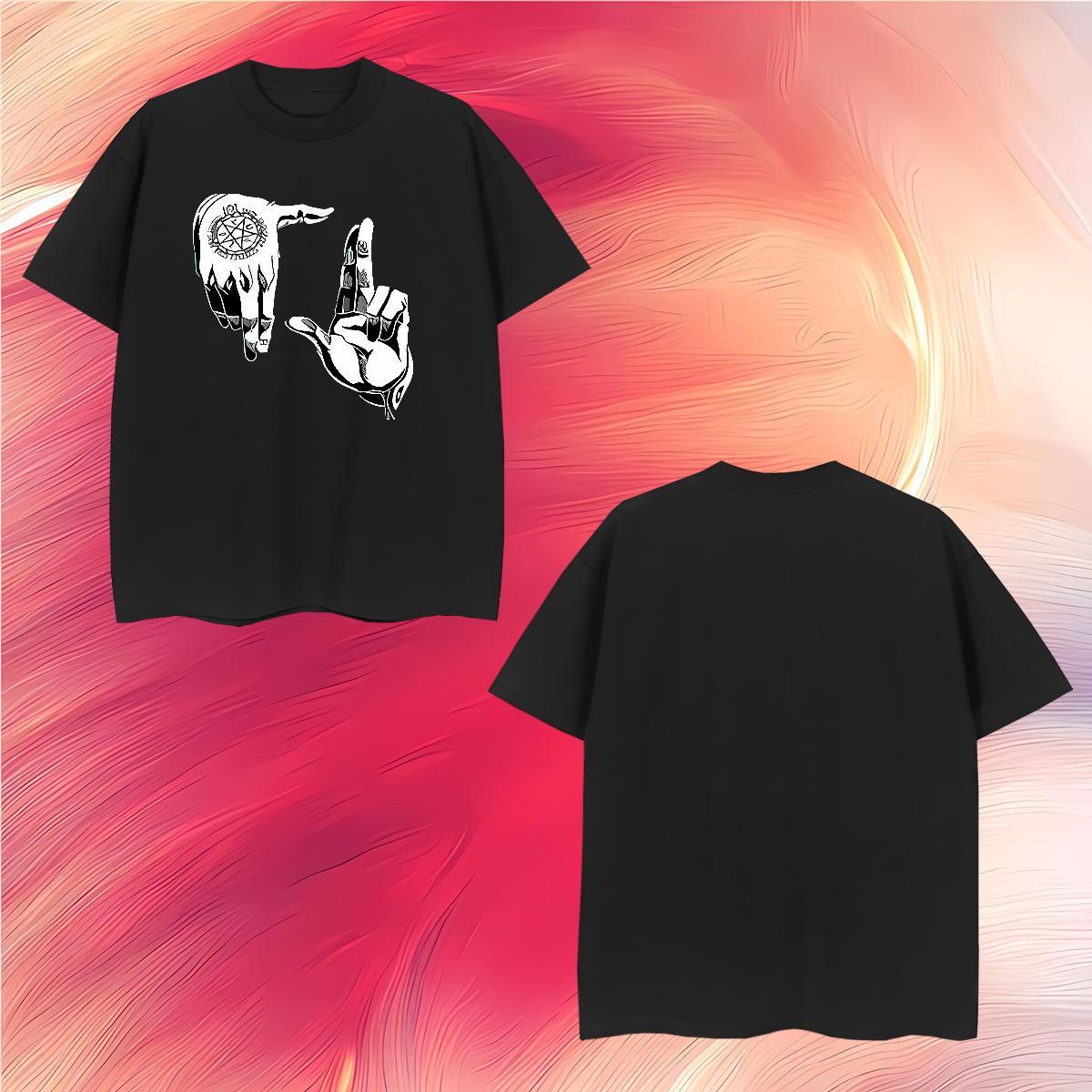 T Shirt For Man 230g Cotton hands Summer Casual O Neck Short Sleeves Anime Print Tshirts 2024 Designer Cool Design Clothes