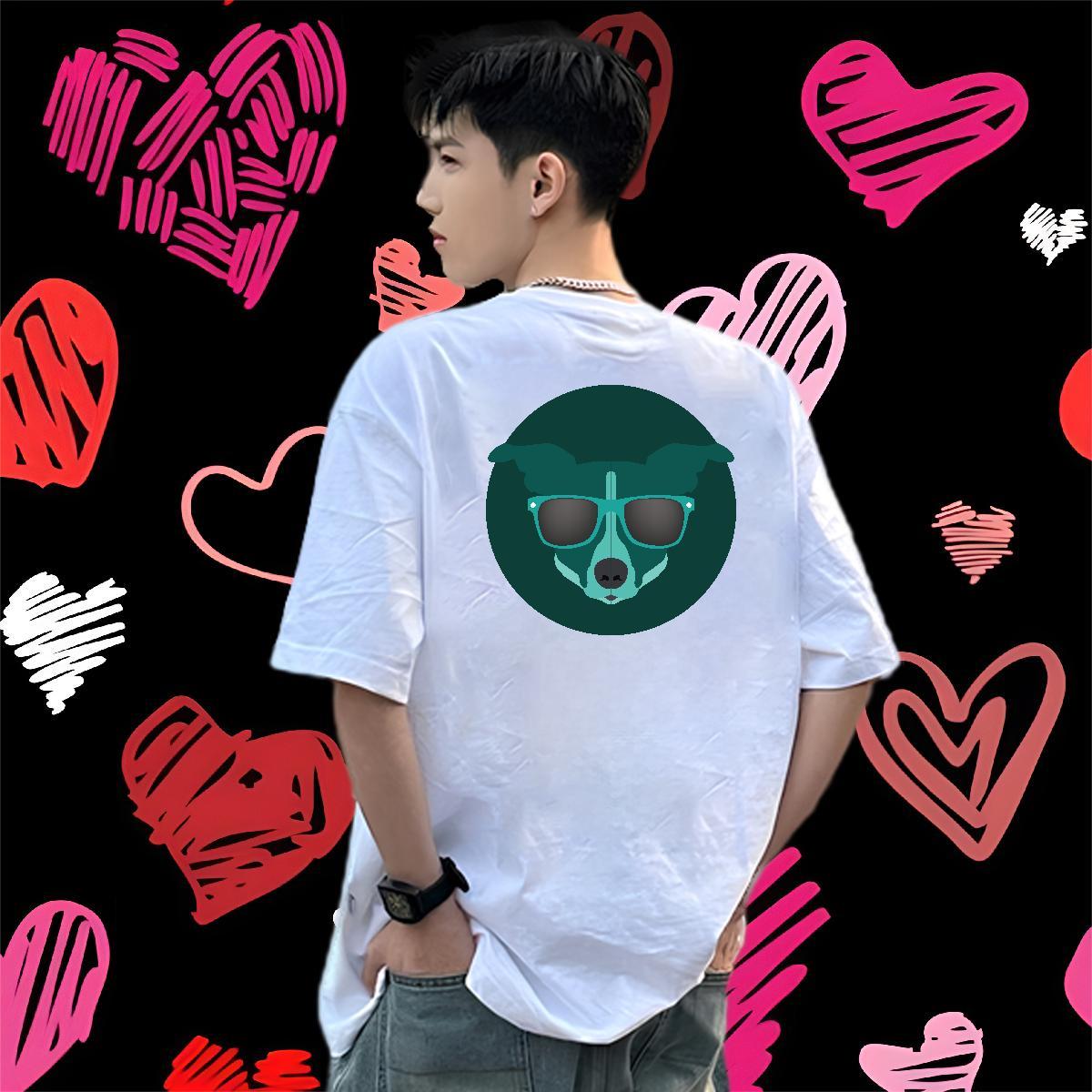 Classic Casual T Shirts Men 230g Pure Cotton dog Hip Hop Tops Crew Neck High Quality Men Tops Tees White Plus Size