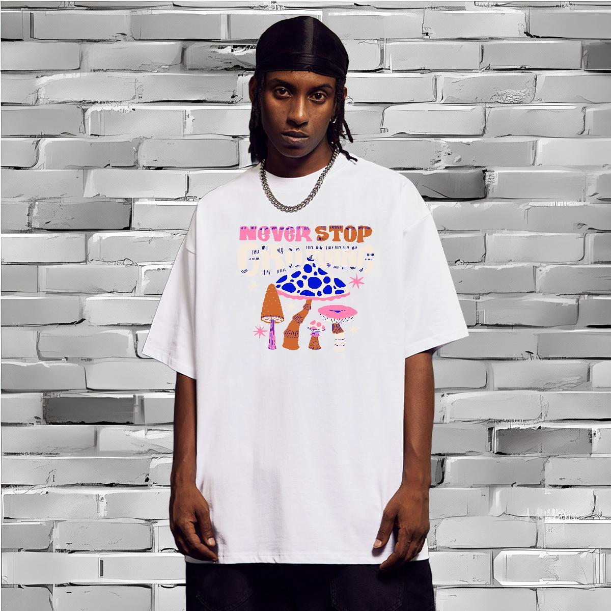 Mens T Shirts 100% Cotton 230g mushroom Hip Hop O Neck Short Sleeves Plus Size Custom Tshirts Casual New Loose Clothings