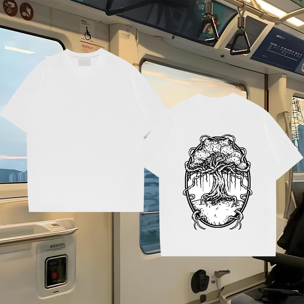 Classic Mens T Shirts 230g Pure Cotton tree Street wear Hip Hop Tops Tees Short Sleeve Soft Cool Design Men Tshirts Black Oversized