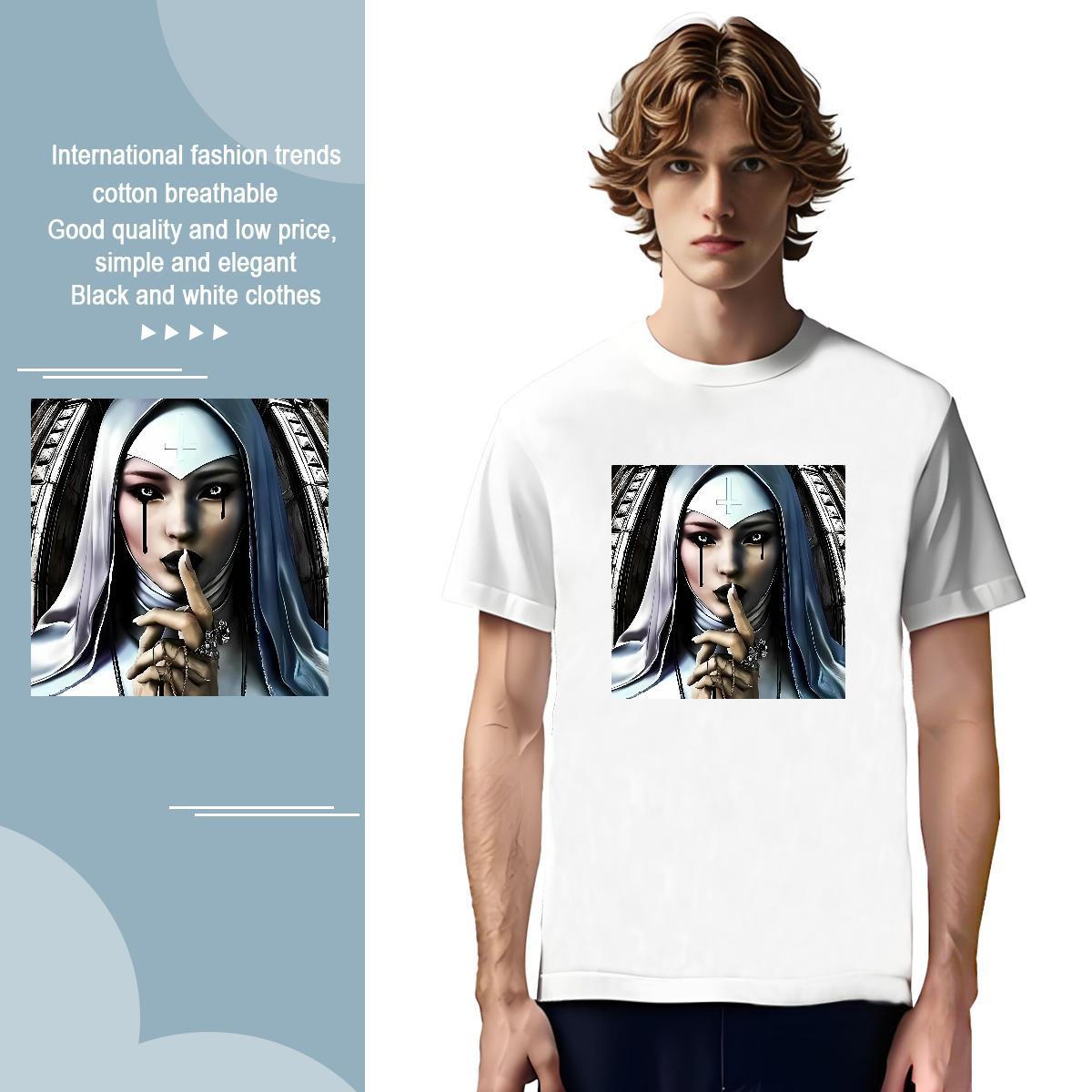 T Shirts Men 230g Pure Cotton nun Anime Printing Street Breathable Short Sleeve Black Oversized Men Tshirts Fashion New Free Shipping Top Tees