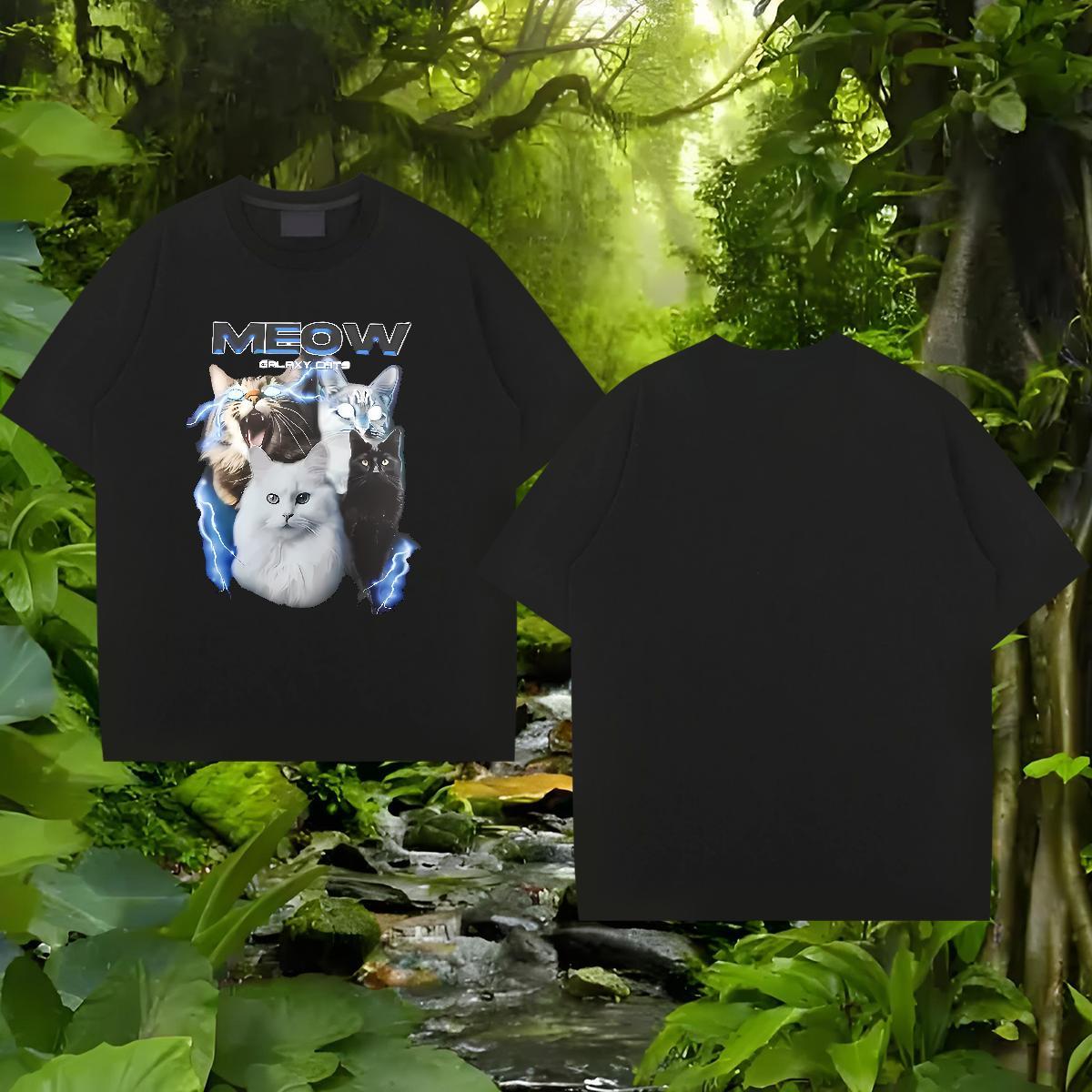 Fashion New T Shirt For Man 230g 100% Cotton cat Casual Beach Clothes Crew Neck High Quality Men Clothes T-Shirt DIY