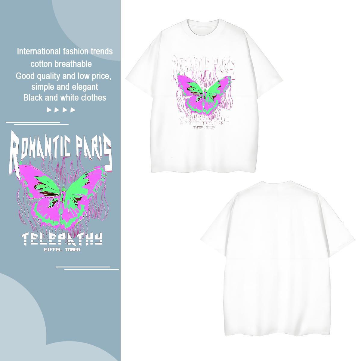 Mens T Shirts 100% Cotton 230g Butterfly Anime Printing Street O Neck Short Sleeves Custom Printed Men Tees Fashion New TOP Quality Clothes